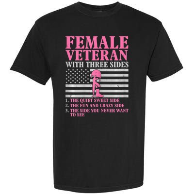 Womens Female Veteran With Three Sides Women Veteran Mother Grandma Garment-Dyed Heavyweight T-Shirt