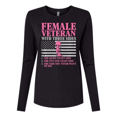 Womens Female Veteran With Three Sides Women Veteran Mother Grandma Womens Cotton Relaxed Long Sleeve T-Shirt