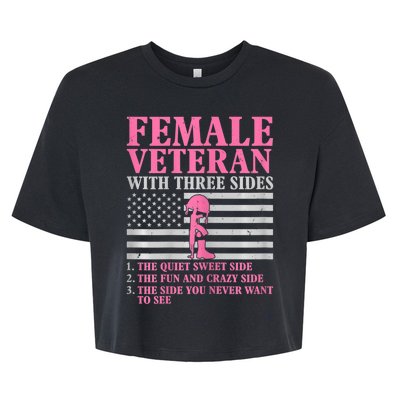 Womens Female Veteran With Three Sides Women Veteran Mother Grandma Bella+Canvas Jersey Crop Tee