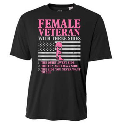 Womens Female Veteran With Three Sides Women Veteran Mother Grandma Cooling Performance Crew T-Shirt