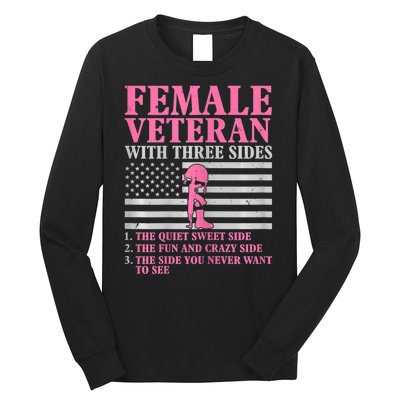 Womens Female Veteran With Three Sides Women Veteran Mother Grandma Long Sleeve Shirt