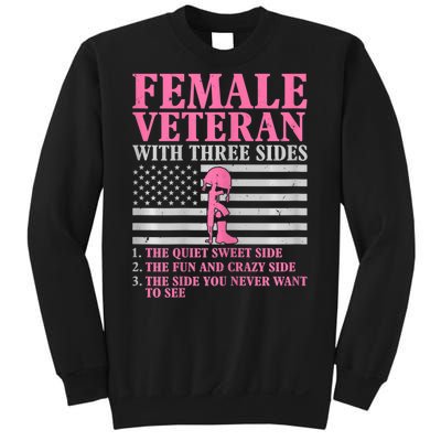 Womens Female Veteran With Three Sides Women Veteran Mother Grandma Sweatshirt