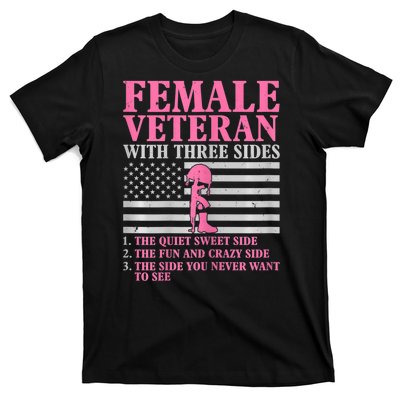 Womens Female Veteran With Three Sides Women Veteran Mother Grandma T-Shirt