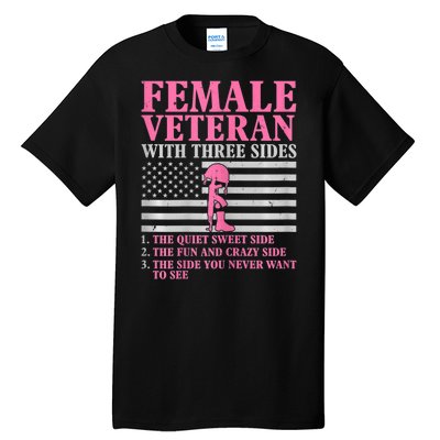 Womens Female Veteran With Three Sides Women Veteran Mother Grandma Tall T-Shirt