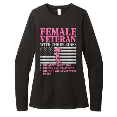 Womens Female Veteran With Three Sides Women Veteran Mother Grandma Womens CVC Long Sleeve Shirt