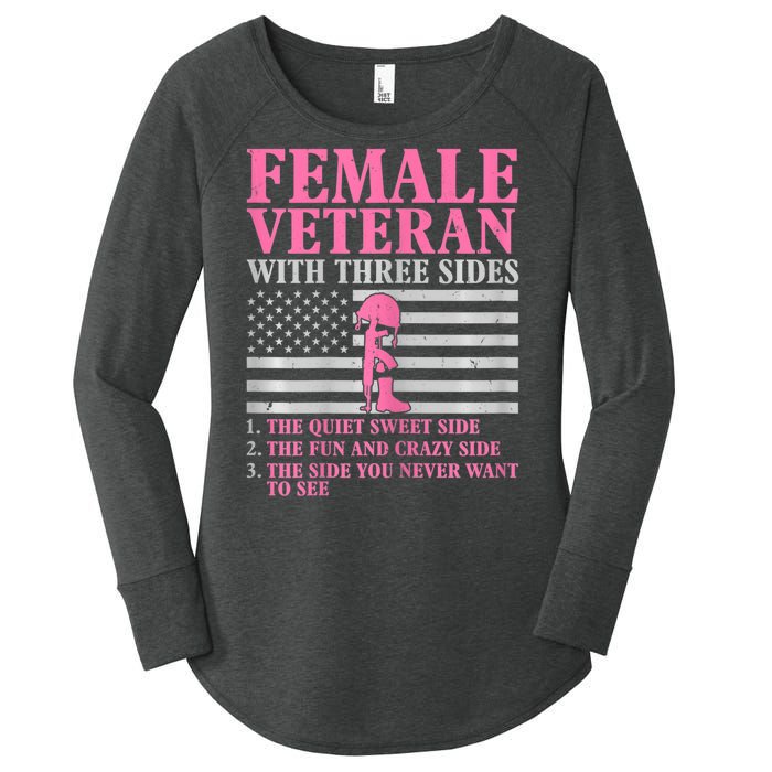 Womens Female Veteran With Three Sides Women Veteran Mother Grandma Women's Perfect Tri Tunic Long Sleeve Shirt