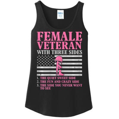 Womens Female Veteran With Three Sides Women Veteran Mother Grandma Ladies Essential Tank