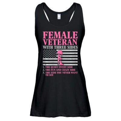 Womens Female Veteran With Three Sides Women Veteran Mother Grandma Ladies Essential Flowy Tank