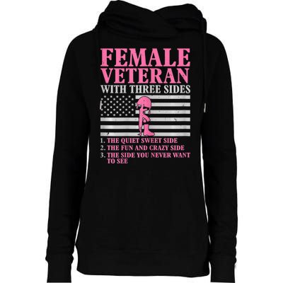 Womens Female Veteran With Three Sides Women Veteran Mother Grandma Womens Funnel Neck Pullover Hood