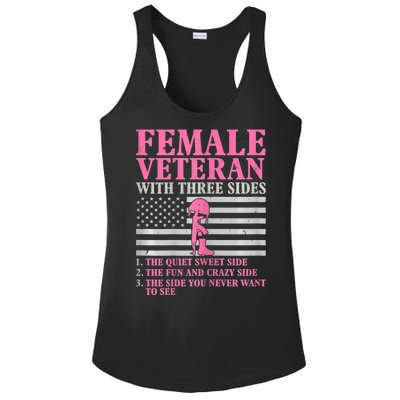 Womens Female Veteran With Three Sides Women Veteran Mother Grandma Ladies PosiCharge Competitor Racerback Tank