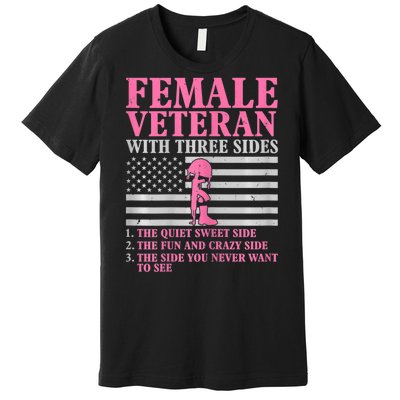 Womens Female Veteran With Three Sides Women Veteran Mother Grandma Premium T-Shirt