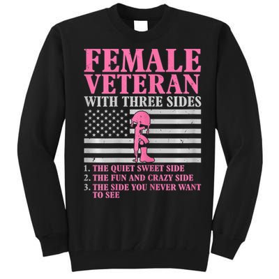 Womens Female Veteran With Three Sides Women Veteran Mother Grandma Tall Sweatshirt