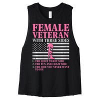 Womens Female Veteran With Three Sides Women Veteran Mother Grandma Women's Racerback Cropped Tank