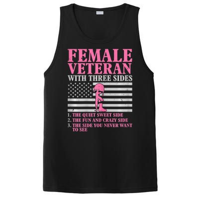 Womens Female Veteran With Three Sides Women Veteran Mother Grandma PosiCharge Competitor Tank