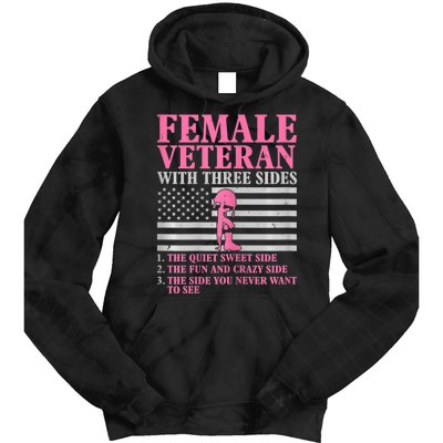 Womens Female Veteran With Three Sides Women Veteran Mother Grandma Tie Dye Hoodie