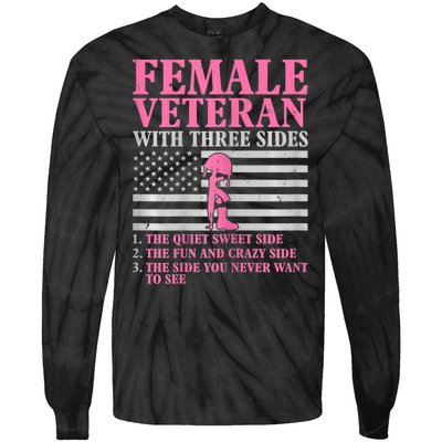 Womens Female Veteran With Three Sides Women Veteran Mother Grandma Tie-Dye Long Sleeve Shirt