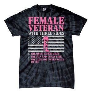 Womens Female Veteran With Three Sides Women Veteran Mother Grandma Tie-Dye T-Shirt