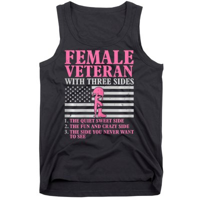 Womens Female Veteran With Three Sides Women Veteran Mother Grandma Tank Top