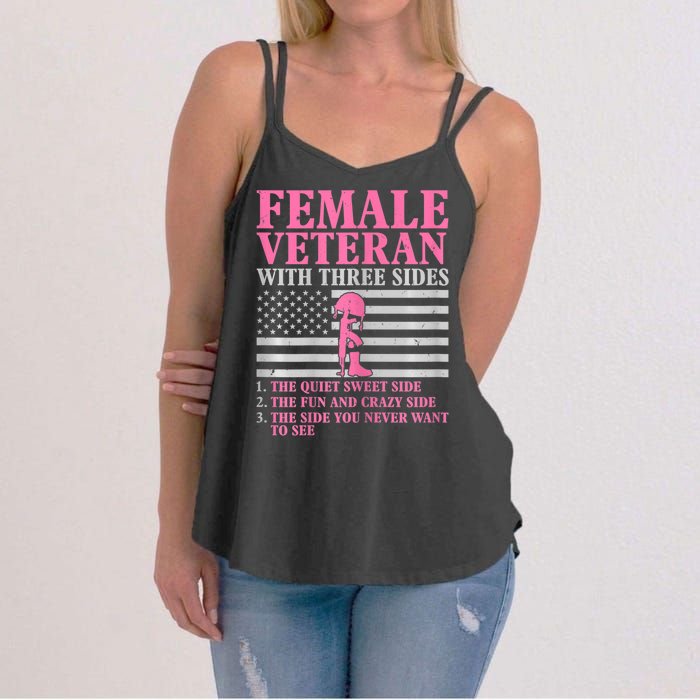 Womens Female Veteran With Three Sides Women Veteran Mother Grandma Women's Strappy Tank