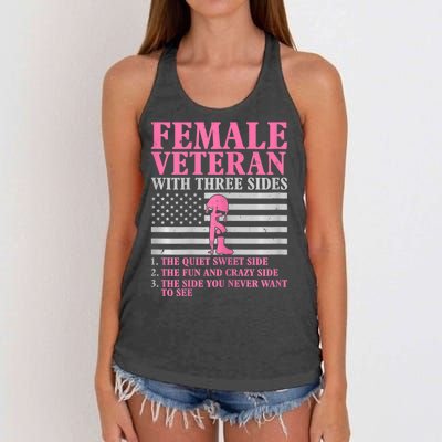 Womens Female Veteran With Three Sides Women Veteran Mother Grandma Women's Knotted Racerback Tank