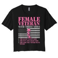 Womens Female Veteran With Three Sides Women Veteran Mother Grandma Women's Crop Top Tee