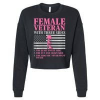 Womens Female Veteran With Three Sides Women Veteran Mother Grandma Cropped Pullover Crew