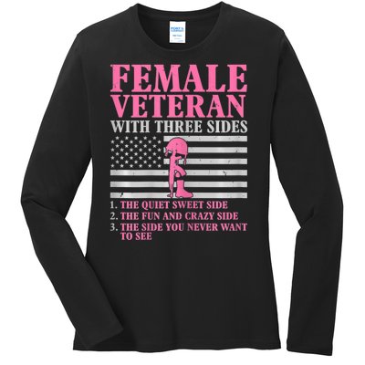 Womens Female Veteran With Three Sides Women Veteran Mother Grandma Ladies Long Sleeve Shirt