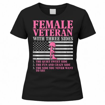 Womens Female Veteran With Three Sides Women Veteran Mother Grandma Women's T-Shirt