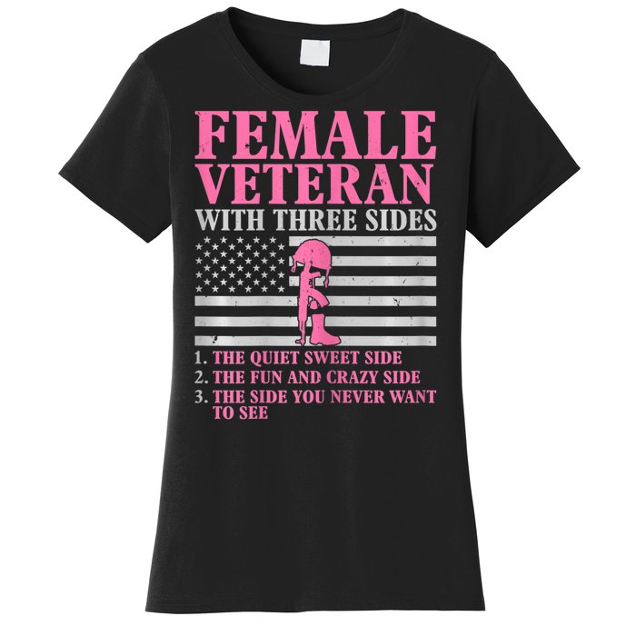 Womens Female Veteran With Three Sides Women Veteran Mother Grandma Women's T-Shirt