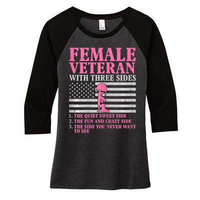 Womens Female Veteran With Three Sides Women Veteran Mother Grandma Women's Tri-Blend 3/4-Sleeve Raglan Shirt