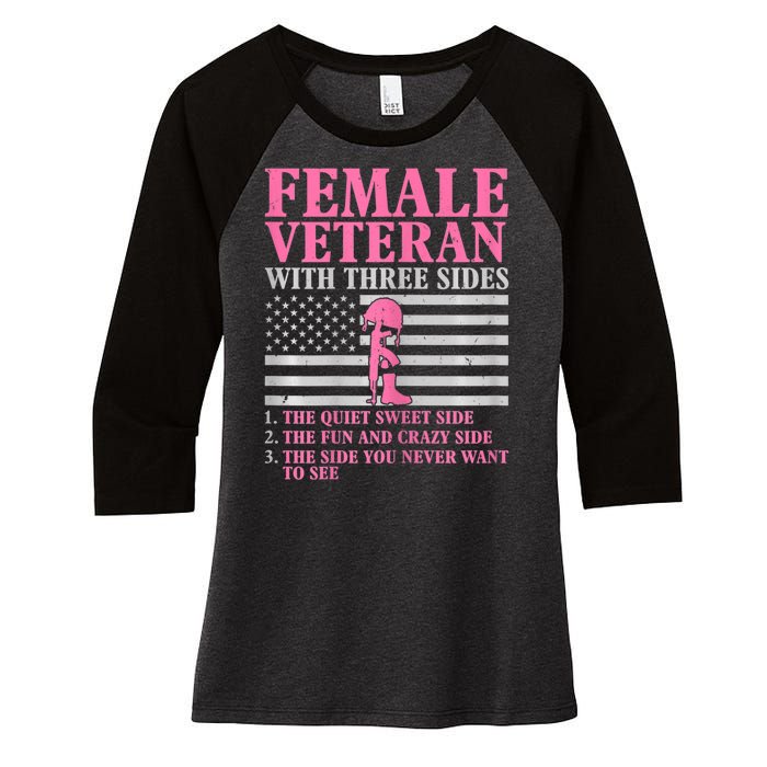 Womens Female Veteran With Three Sides Women Veteran Mother Grandma Women's Tri-Blend 3/4-Sleeve Raglan Shirt