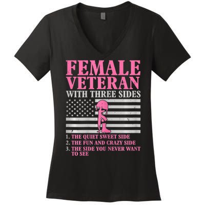 Womens Female Veteran With Three Sides Women Veteran Mother Grandma Women's V-Neck T-Shirt