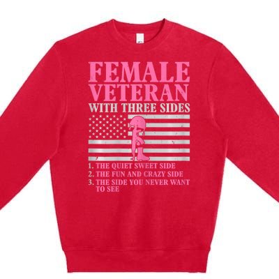 Womens Female Veteran With Three Sides Women Veteran Mother Grandma Premium Crewneck Sweatshirt