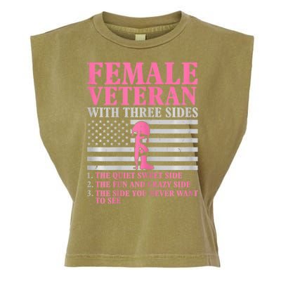 Womens Female Veteran With Three Sides Women Veteran Mother Grandma Garment-Dyed Women's Muscle Tee