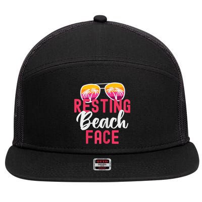 Womens Funny Vacation Girls Trip Girls Weekend Resting Beach Face 7 Panel Mesh Trucker Snapback Hat
