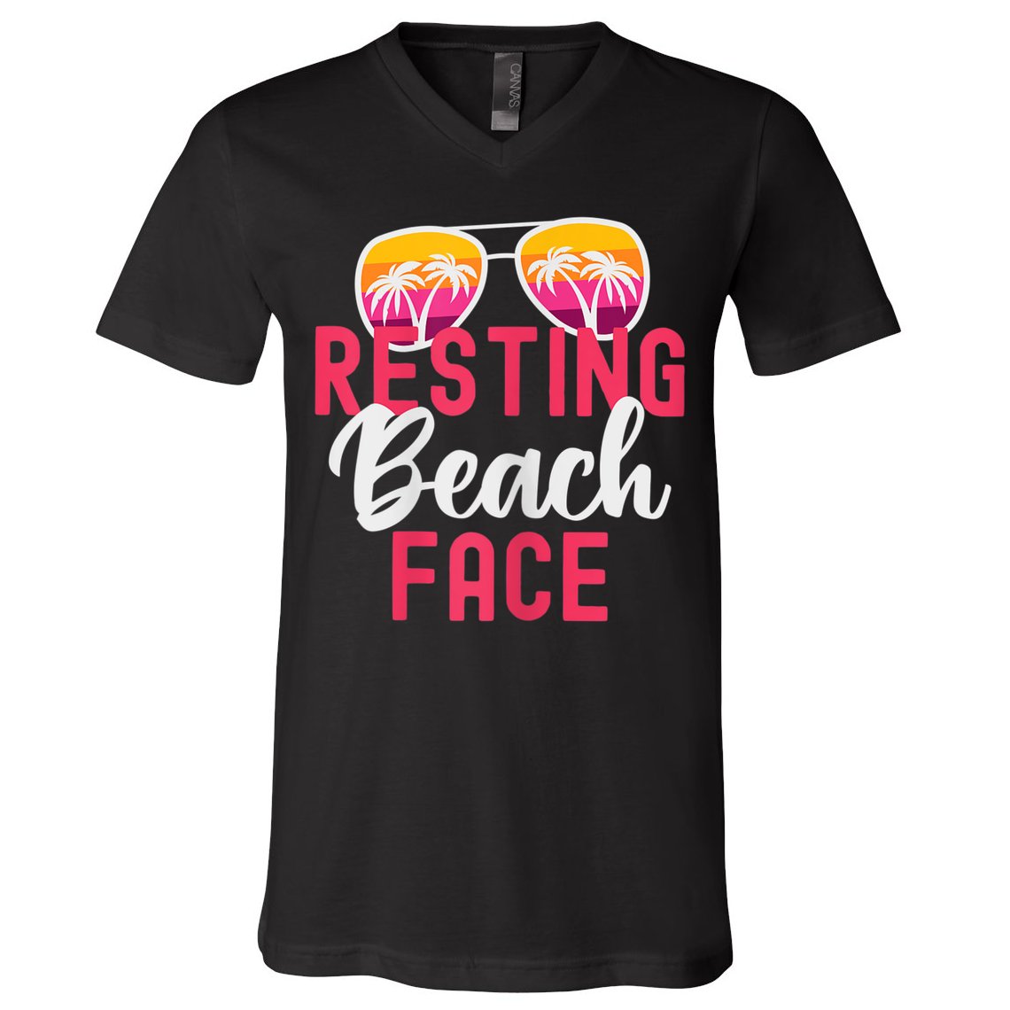Womens Funny Vacation Girls Trip Girls Weekend Resting Beach Face V-Neck T-Shirt