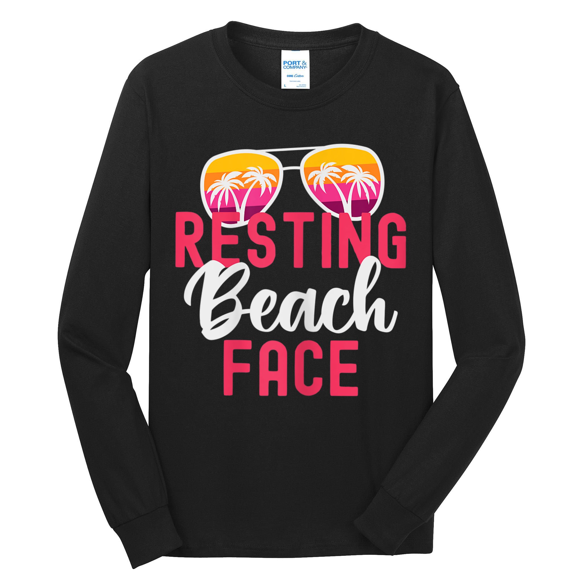Womens Funny Vacation Girls Trip Girls Weekend Resting Beach Face Tall Long Sleeve T-Shirt
