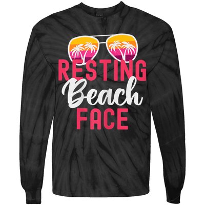 Womens Funny Vacation Girls Trip Girls Weekend Resting Beach Face Tie-Dye Long Sleeve Shirt