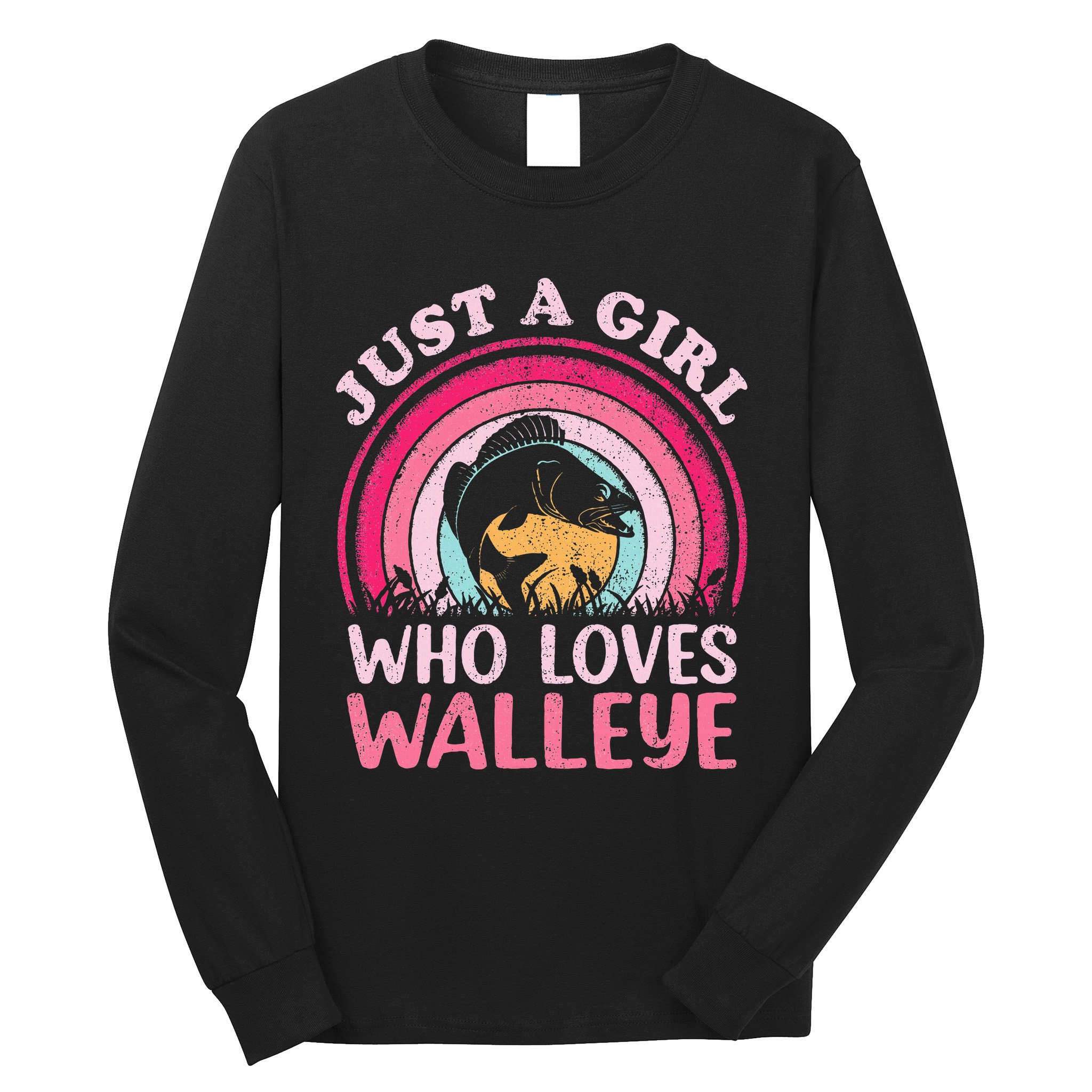 Walleye Fish Vintage Retro Just A Girl Who Loves Walleye Long Sleeve Shirt