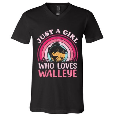 Walleye Fish Vintage Retro Just A Girl Who Loves Walleye V-Neck T-Shirt