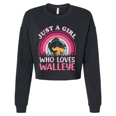 Walleye Fish Vintage Retro Just A Girl Who Loves Walleye Cropped Pullover Crew