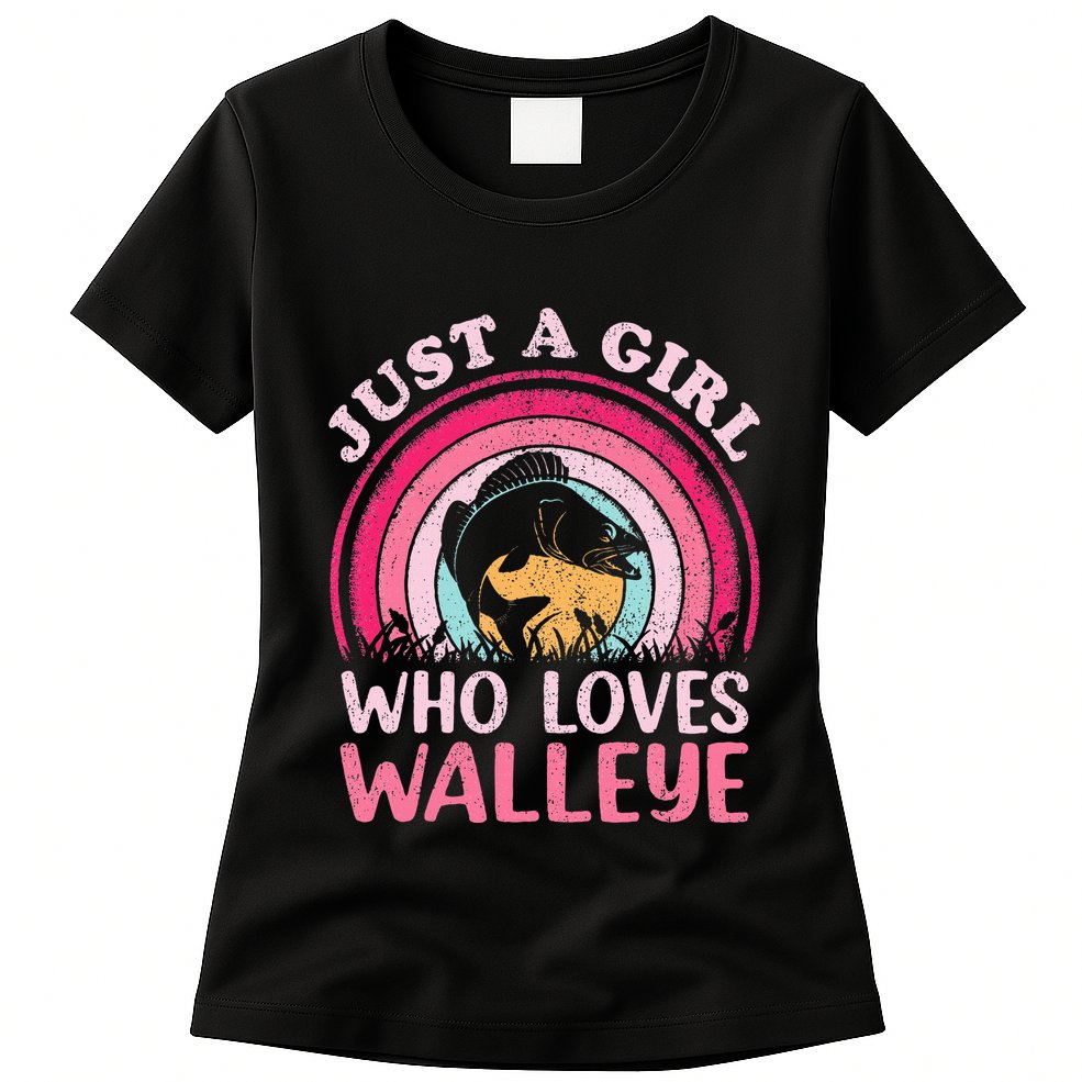 Walleye Fish Vintage Retro Just A Girl Who Loves Walleye Womens T-Shirt