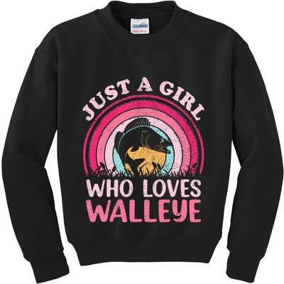 Walleye Fish Vintage Retro Just A Girl Who Loves Walleye Kids Sweatshirt