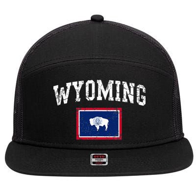Wyoming Flag Vintage Fade 7 Panel Mesh Trucker Snapback Hat