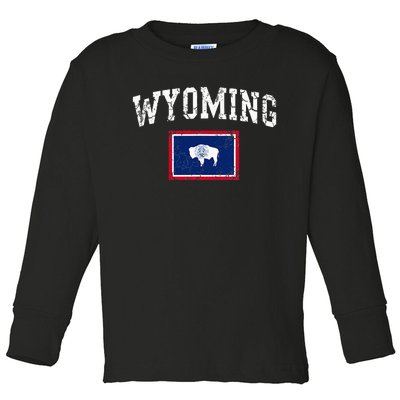 Wyoming Flag Vintage Fade Toddler Long Sleeve Shirt