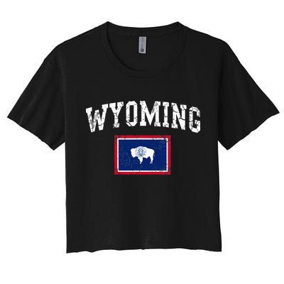 Wyoming Flag Vintage Fade Women's Crop Top Tee