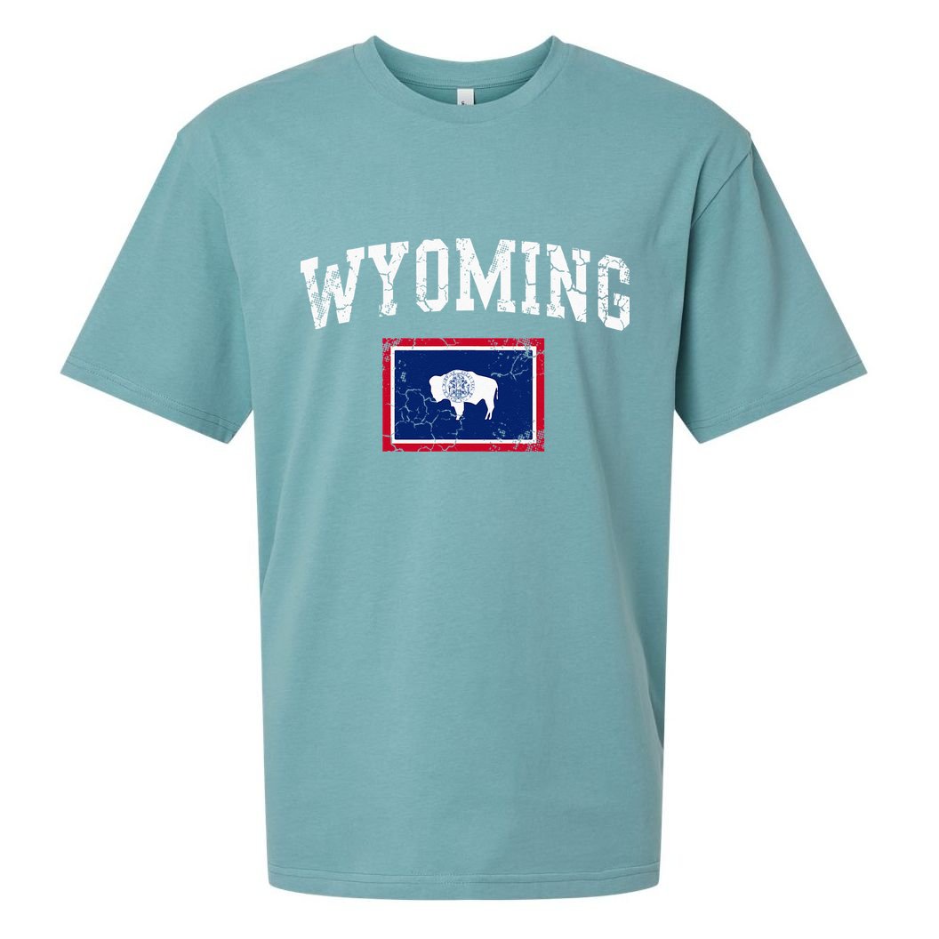 Wyoming Flag Vintage Fade Sueded Cloud Jersey T-Shirt