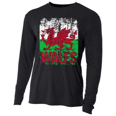 WALES Flag Vintage Distressed WALES Cooling Performance Long Sleeve Crew