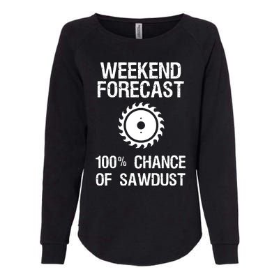 Woodworking Funny Weekend Forecast Sawdust Womens California Wash Sweatshirt