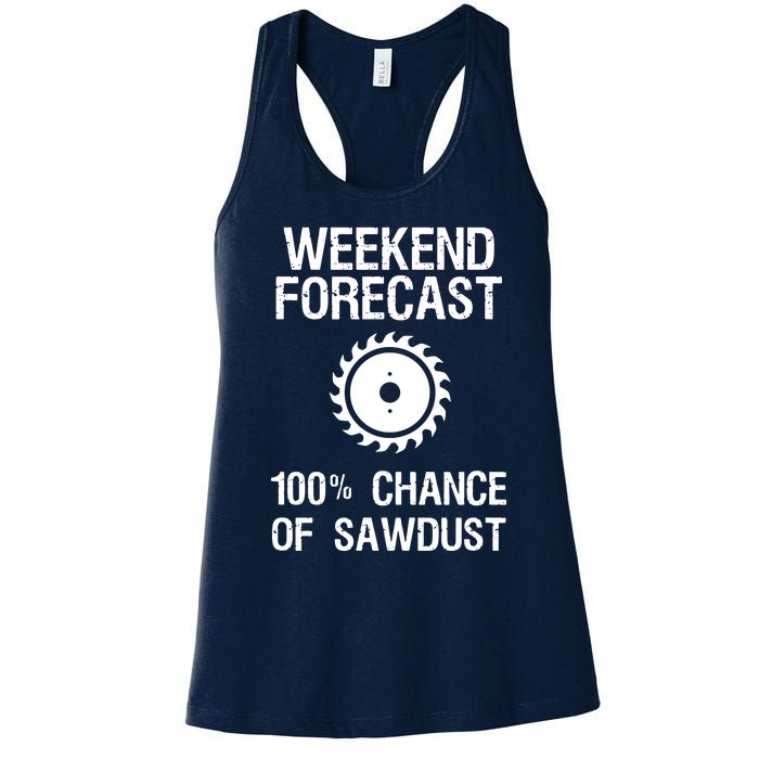 Woodworking Funny Weekend Forecast Sawdust Women's Racerback Tank